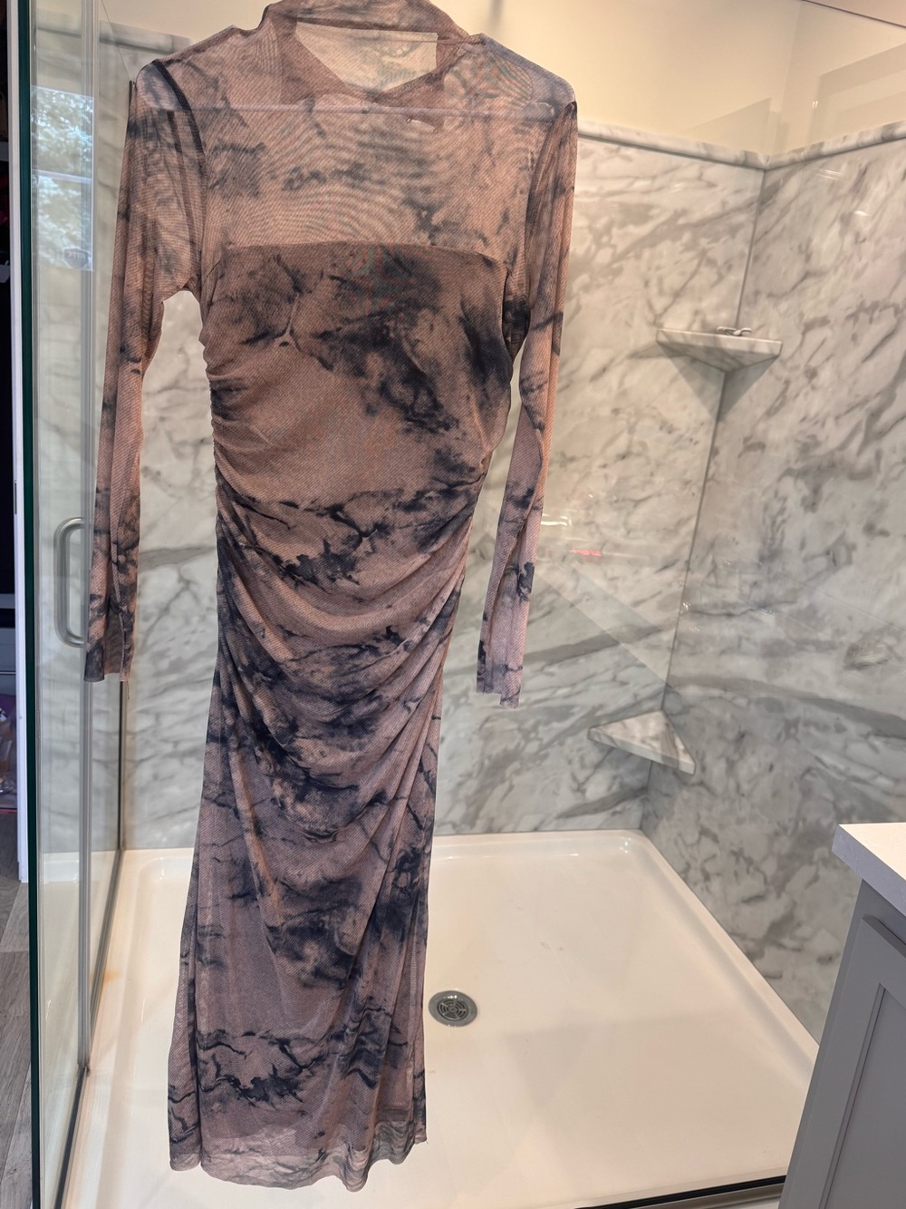 Zara Blush and Black Tie-Dye Long Sleeve Maxi Dress size M fall autumn cowboy